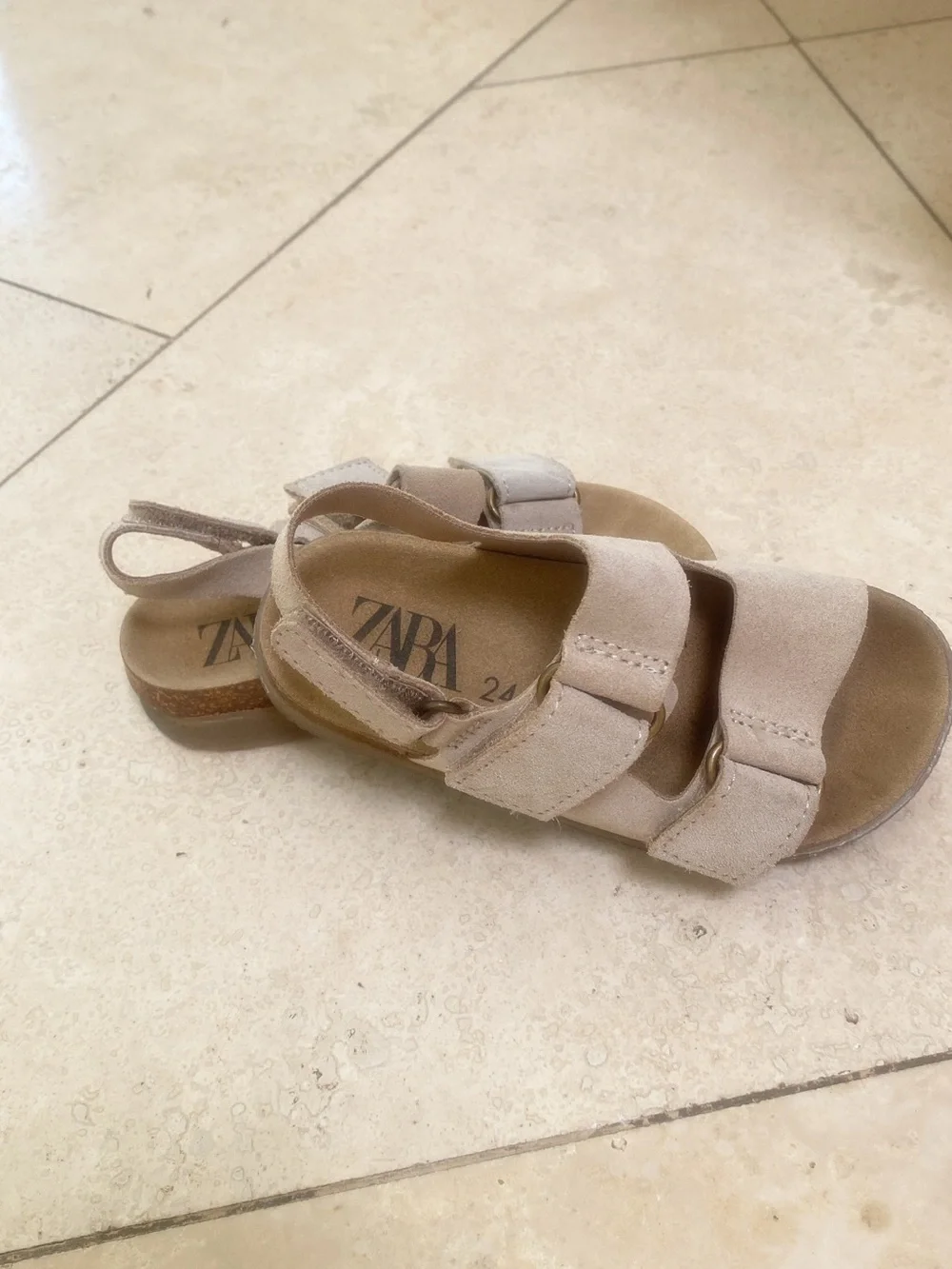 Zara Kids Taupe Suede Double-Strap Sandals